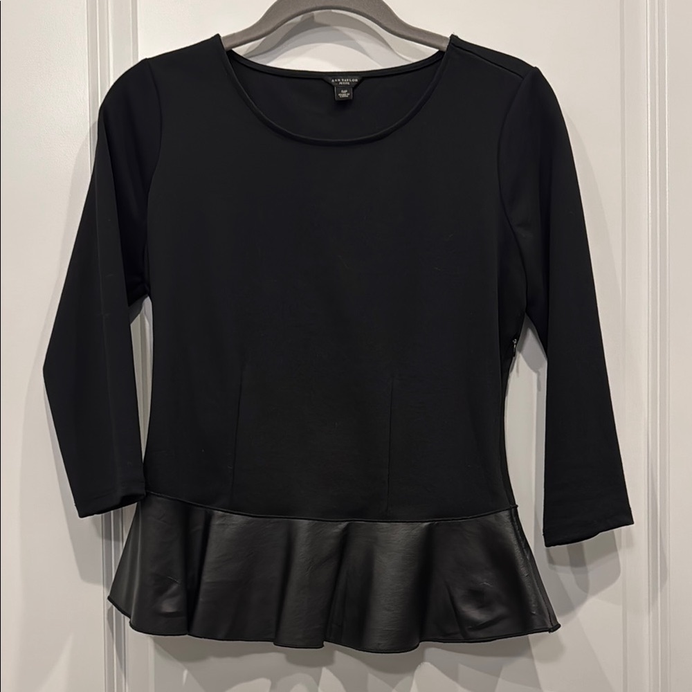 Chic Black Peplum Blouse with Three-Quarter Sleeves